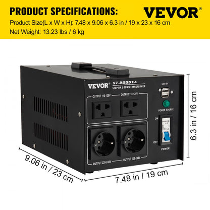 ST-2000VA - Compact 2000W Voltage Converter with Multi-Outlet Design