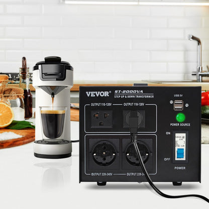 ST-2000VA - Compact 2000W Voltage Converter with Multi-Outlet Design