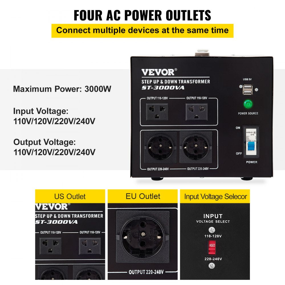 ST-3000VA - Powerful 3000W Voltage Converter with 4 AC Outlets
