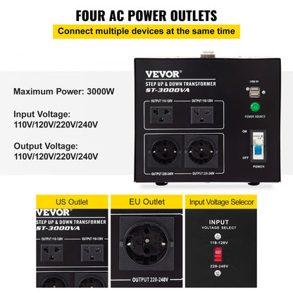 ST-3000VA - Powerful 3000W Voltage Converter with 4 AC Outlets