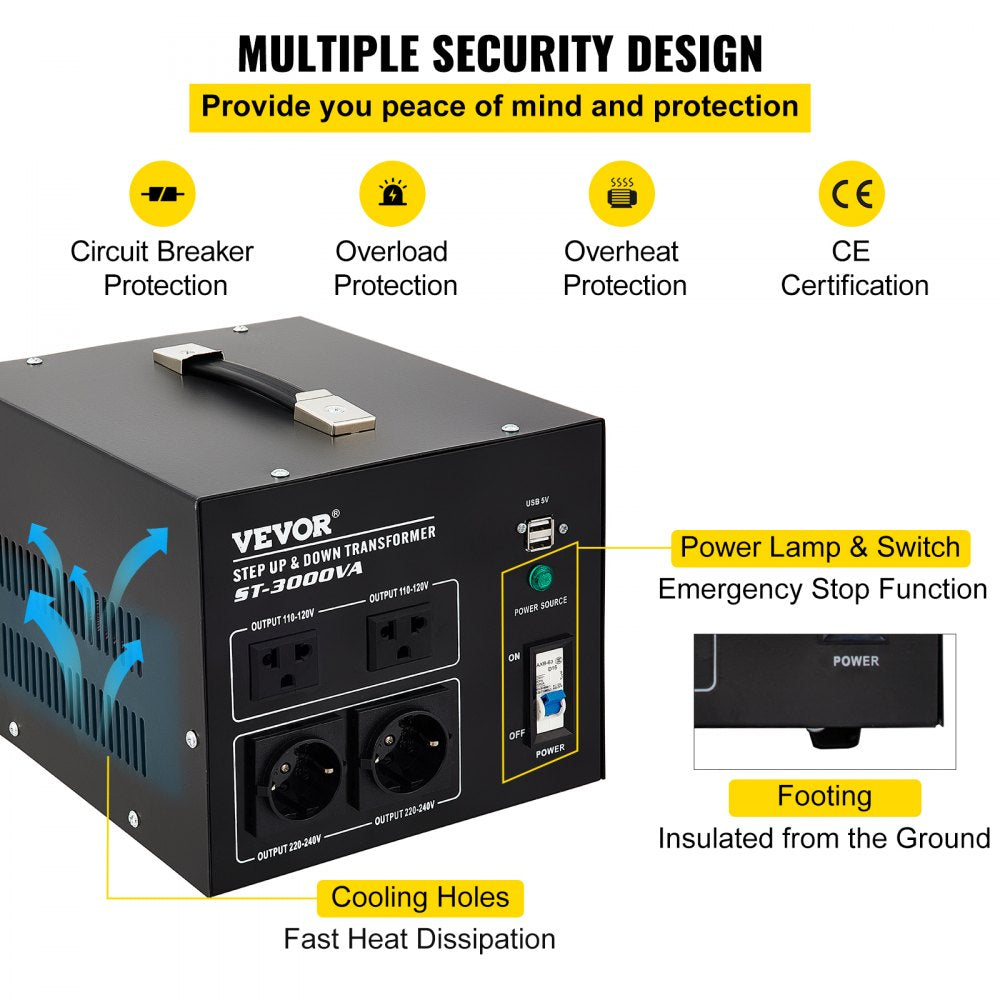 ST-3000VA - Powerful 3000W Voltage Converter with 4 AC Outlets