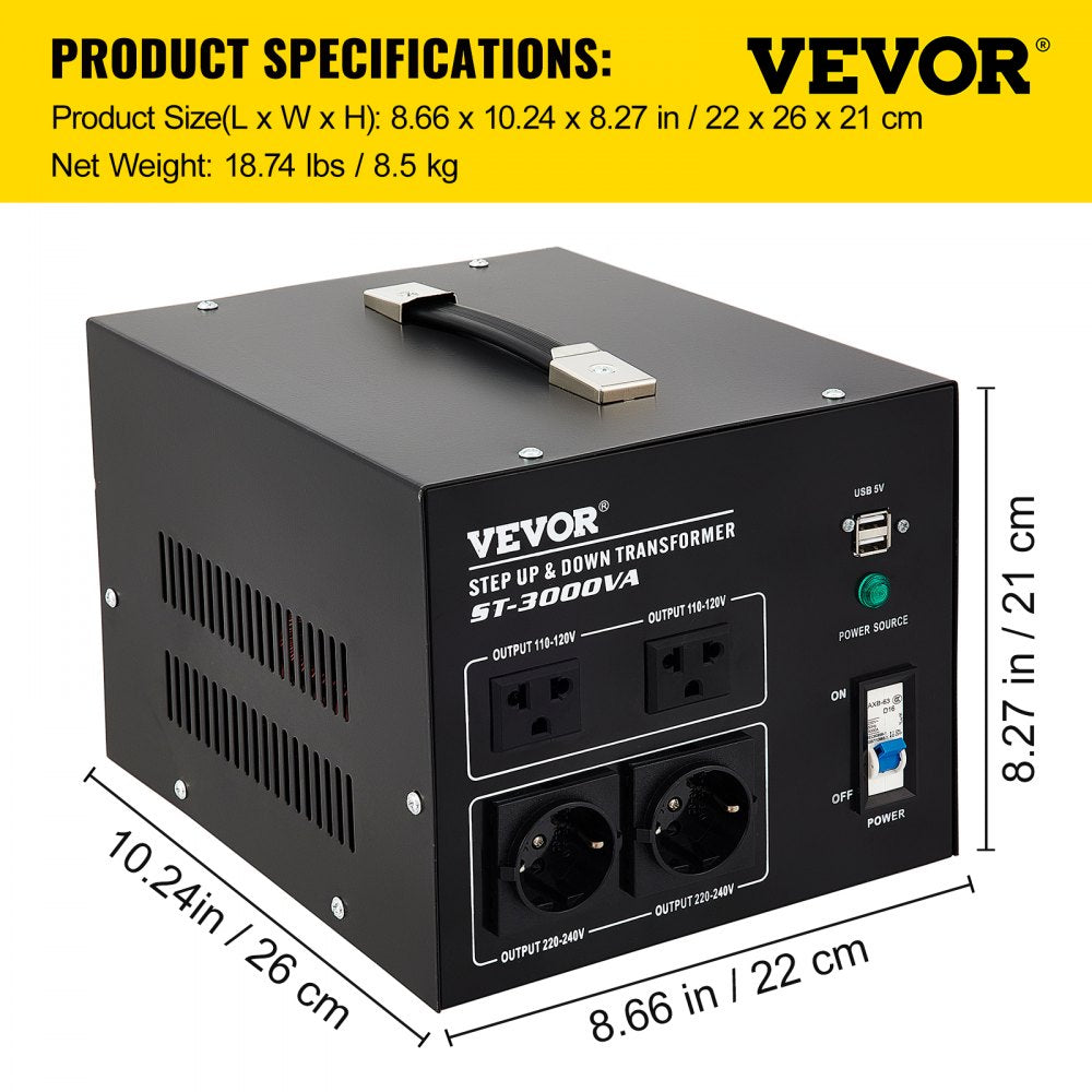 ST-3000VA - Powerful 3000W Voltage Converter with 4 AC Outlets