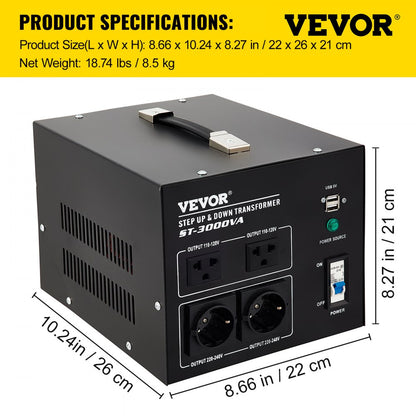 ST-3000VA - Powerful 3000W Voltage Converter with 4 AC Outlets