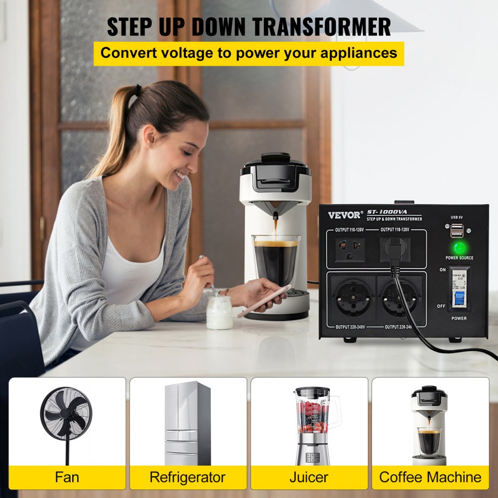 ST-1000VA - 1000W Voltage Converter with Multiple AC Outlets