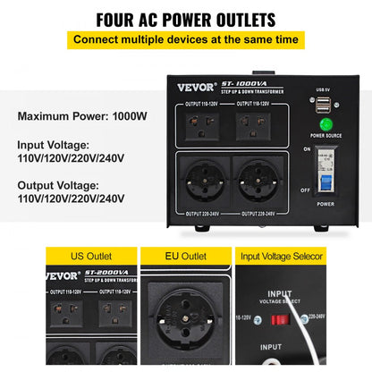 ST-1000VA - 1000W Voltage Converter with Multiple AC Outlets