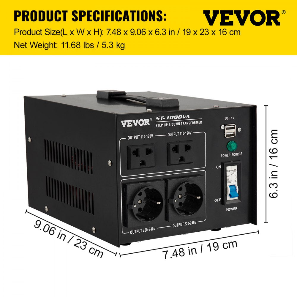 ST-1000VA - 1000W Voltage Converter with Multiple AC Outlets
