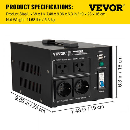 ST-1000VA - 1000W Voltage Converter with Multiple AC Outlets