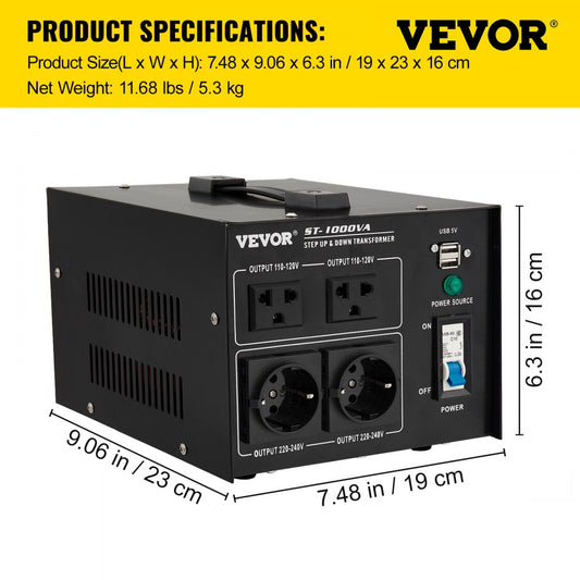 ST-1000VA - 1000W Voltage Converter with Multiple AC Outlets