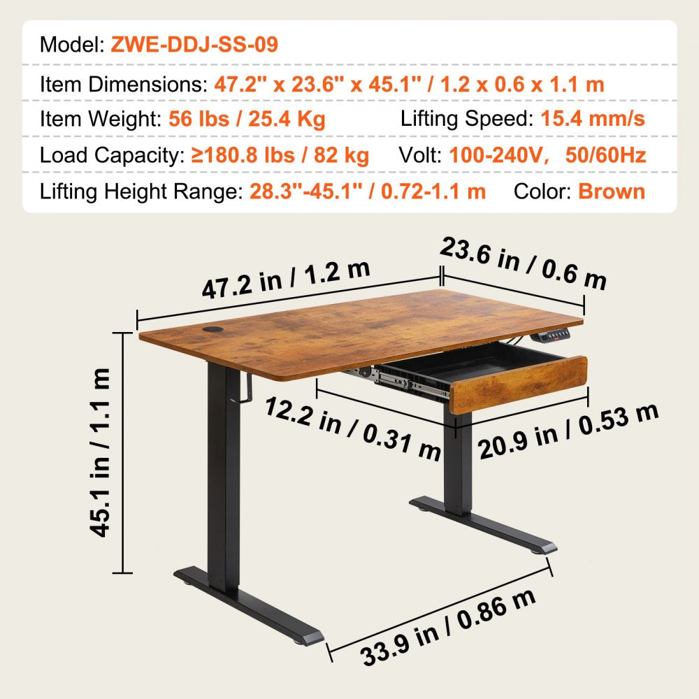 ZWE-DDJ-SS-09 - VEVOR Adjustable Desk 28.3'' to 45.1'' for Ergonomic Comfort