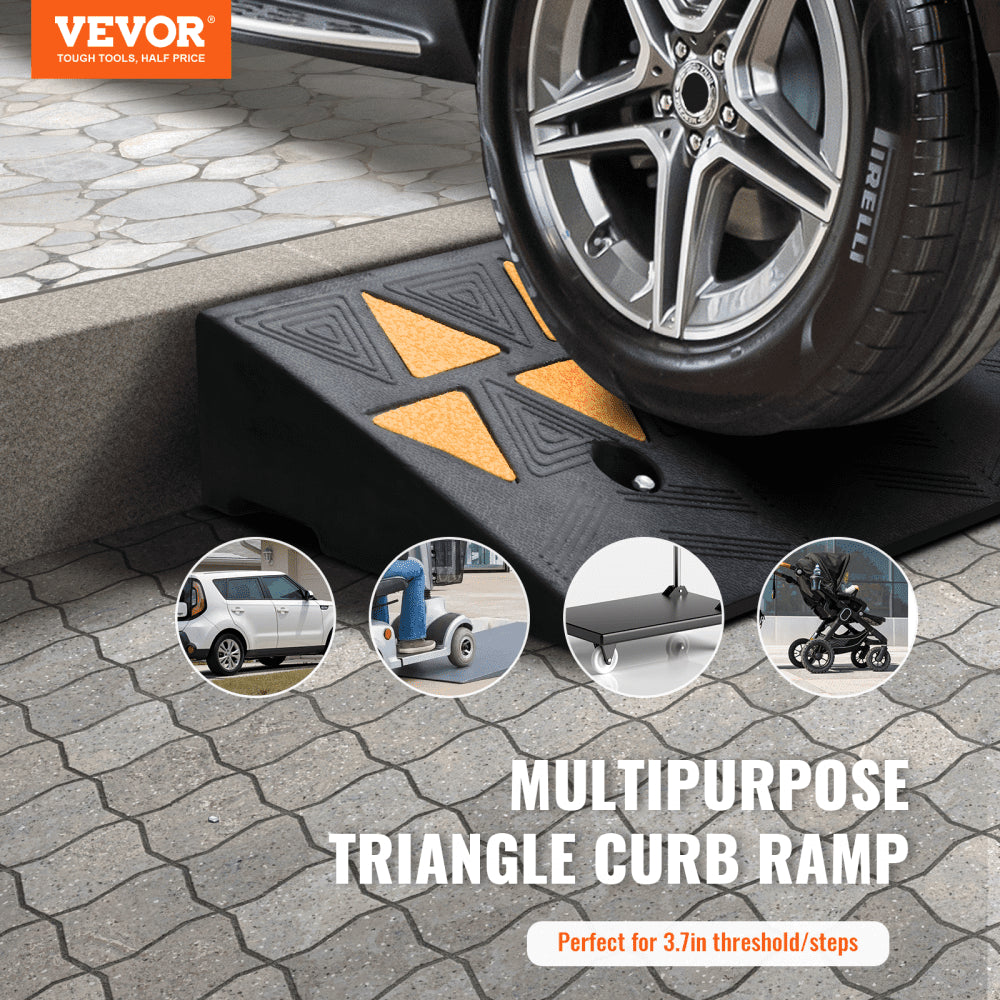S001 - Heavy-Duty 3.7" Rubber Curb Ramp, 39.4" Length for Vehicles