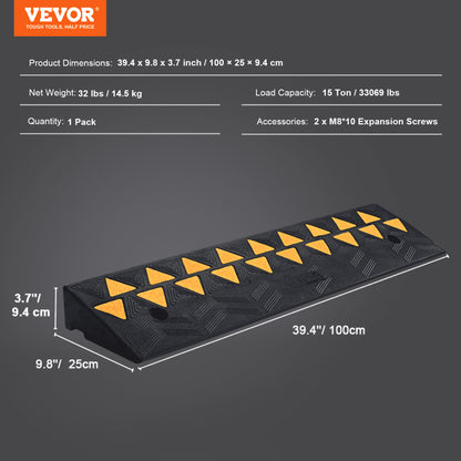S001 - Heavy-Duty 3.7" Rubber Curb Ramp, 39.4" Length for Vehicles