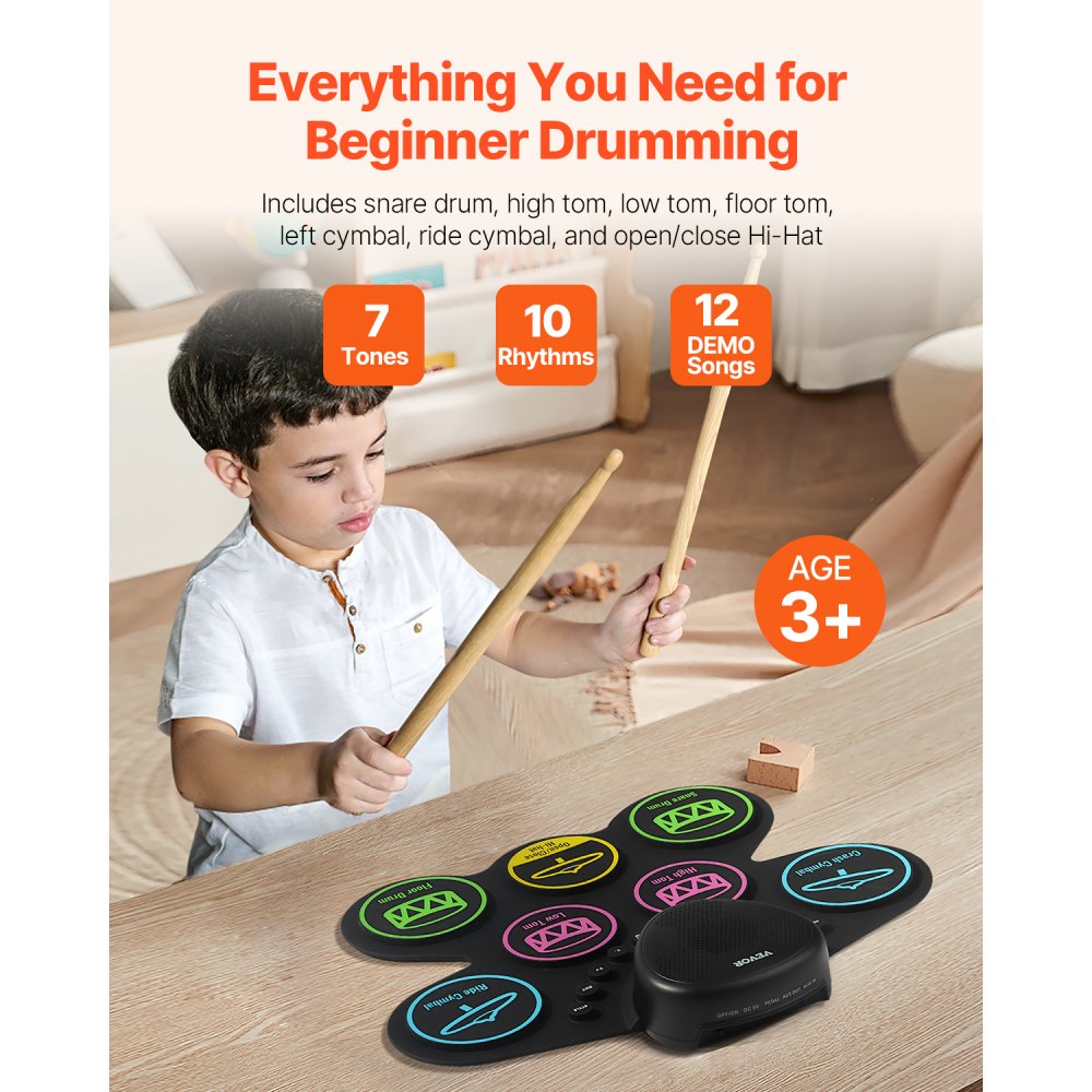 WG2 - 7-Pad Electric Drum Set for Kids with Headphone Jack