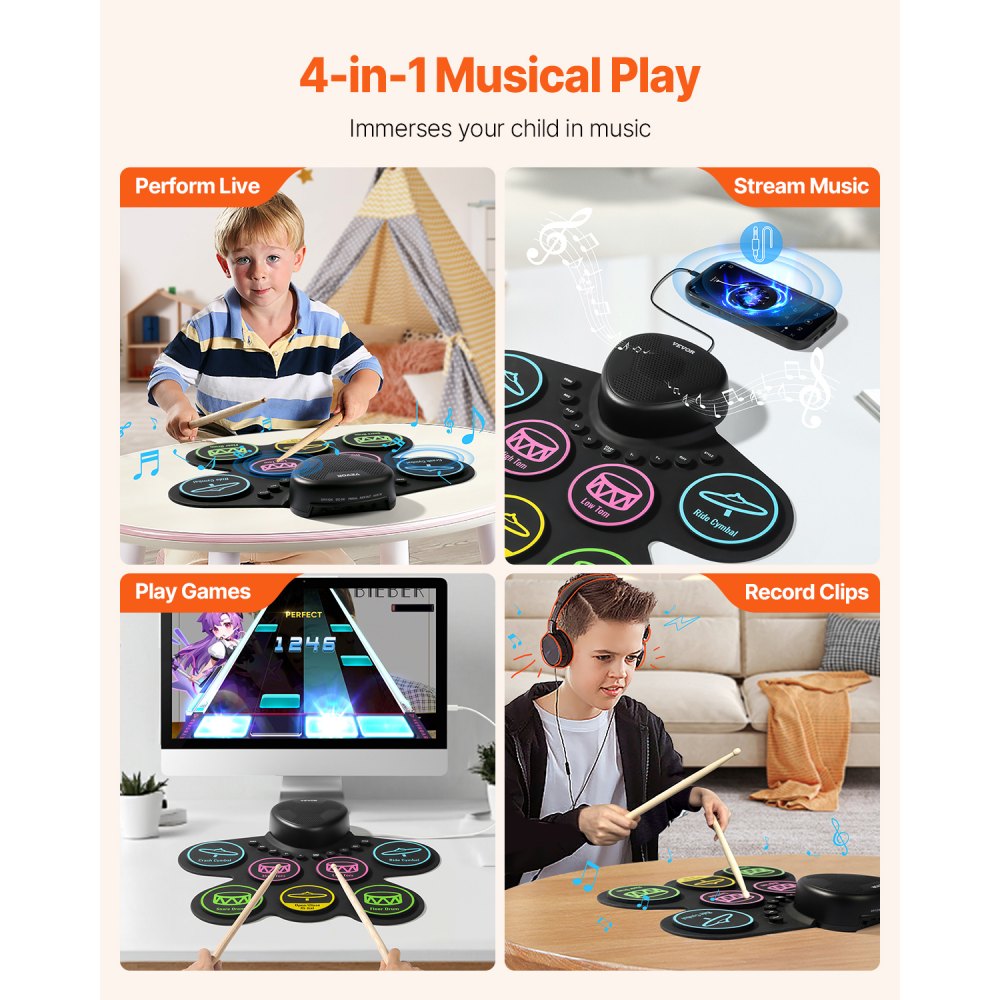 WG2 - 7-Pad Electric Drum Set for Kids with Headphone Jack