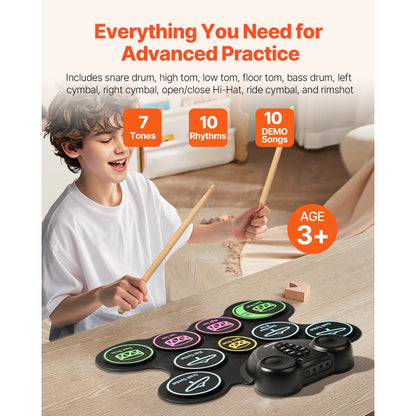 WGS630 - Kids' Portable 9-Pad Drum Set with Rechargeable Battery