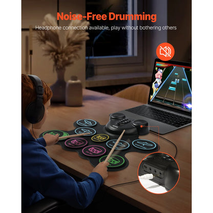 WGS630 - Kids' Portable 9-Pad Drum Set with Rechargeable Battery