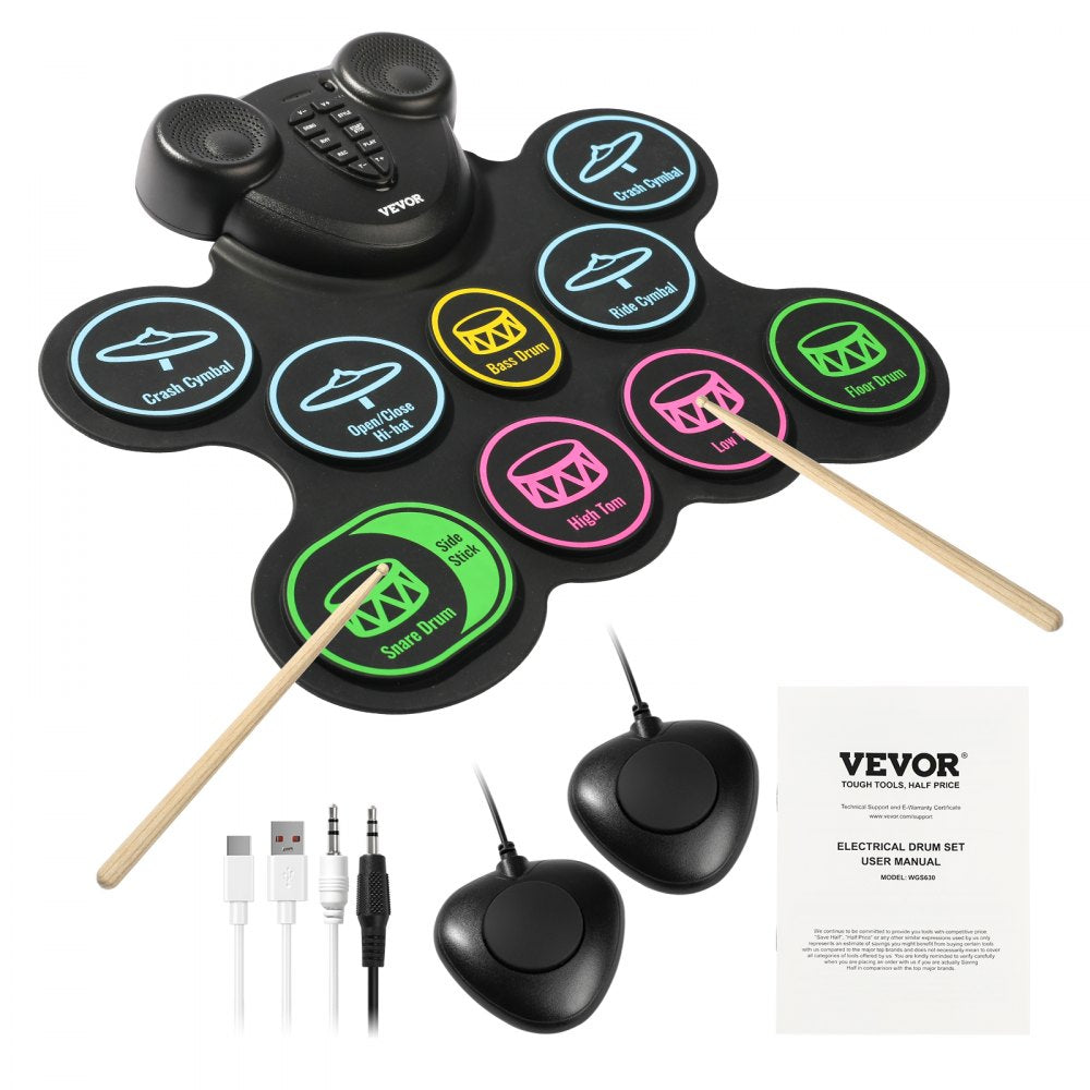 WGS630 - Kids' Portable 9-Pad Drum Set with Rechargeable Battery