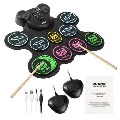 WGS630 - Kids' Portable 9-Pad Drum Set with Rechargeable Battery