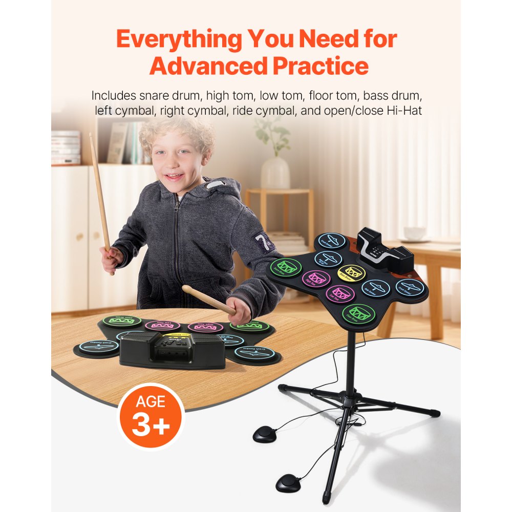 GE900 - 9-Pad Electric Drum Set with Bluetooth, Dual Speakers & Headphone Output