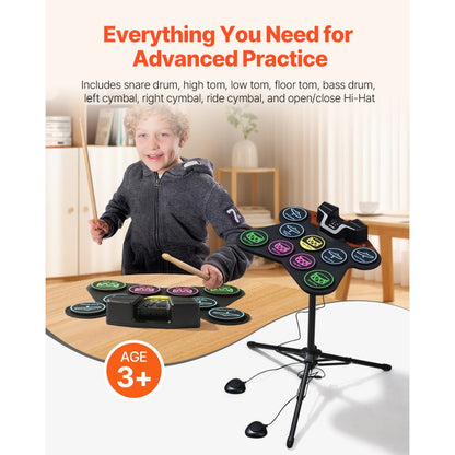 GE900 - 9-Pad Electric Drum Set with Bluetooth, Dual Speakers & Headphone Output