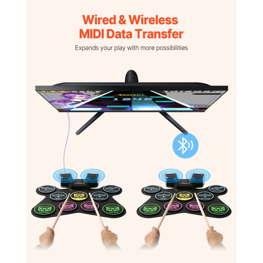 GE900 - 9-Pad Electric Drum Set with Bluetooth, Dual Speakers & Headphone Output