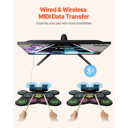 GE900 - 9-Pad Electric Drum Set with Bluetooth, Dual Speakers & Headphone Output