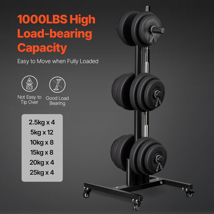 YFRK-B34 - 1000 lbs Weight Plate Rack with Wheels, Compact Design