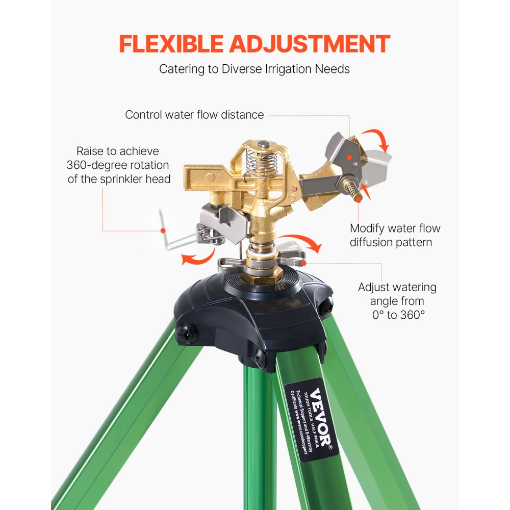 HX-3311CN - Brass Impact Sprinkler on Adjustable Tripod, Covers 5539 sq. ft