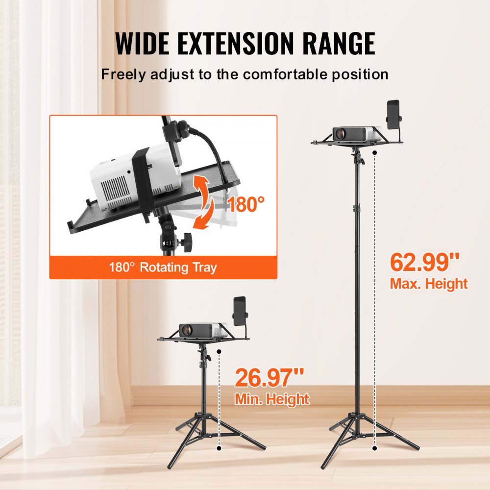 ZG-SJJTY - Adjustable 27-63" Projector Stand with Tray & Phone Holder