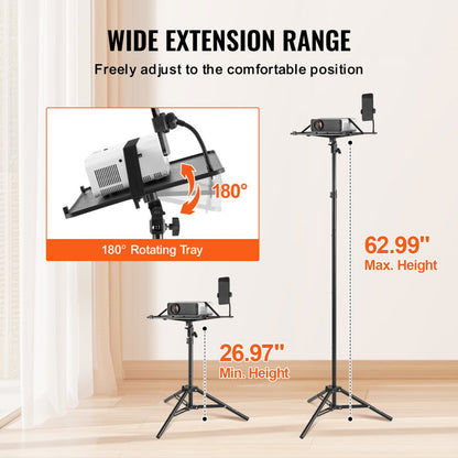 ZG-SJJTY - Adjustable 27-63" Projector Stand with Tray & Phone Holder