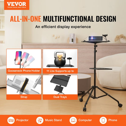 ZG-SJJTY-JL - Adjustable 31.3-67.3in VEVOR Projector Stand with Tray & Phone Holder