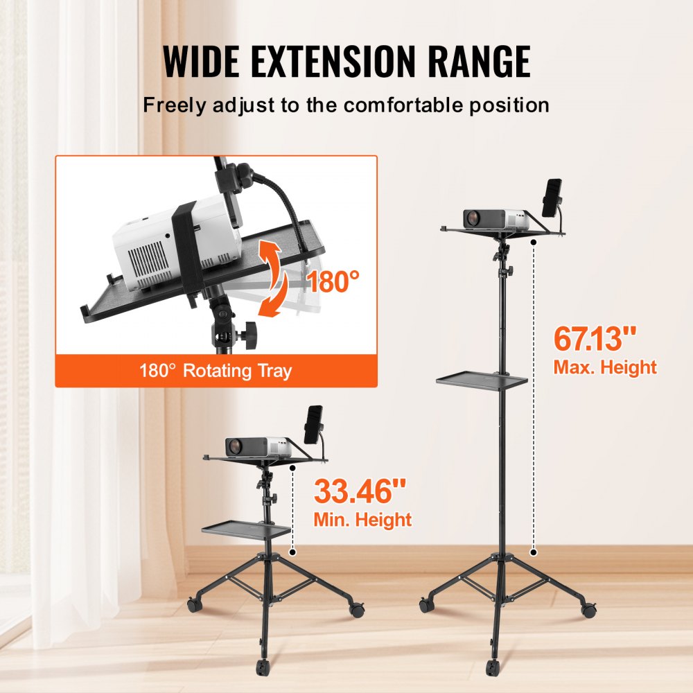 ZG-SJJTY-JL - Adjustable 31.3-67.3in VEVOR Projector Stand with Tray & Phone Holder