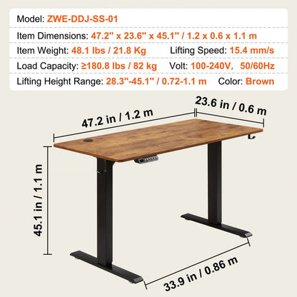 ZWE-DDJ-SS-01 - 47.2"x23.6" Height Adjustable Desk, Elevates 28.3" to 45.1"
