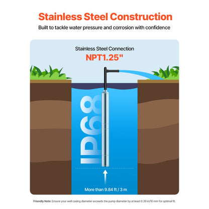 4SSM5/12-1 - Durable 2HP Deep Well Pump, 450 ft Lift, 31.7 GPM Flow