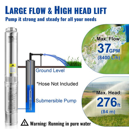 4SSM5/8 - Stainless Steel 4" Submersible Pump, 1.5HP, 276ft Depth