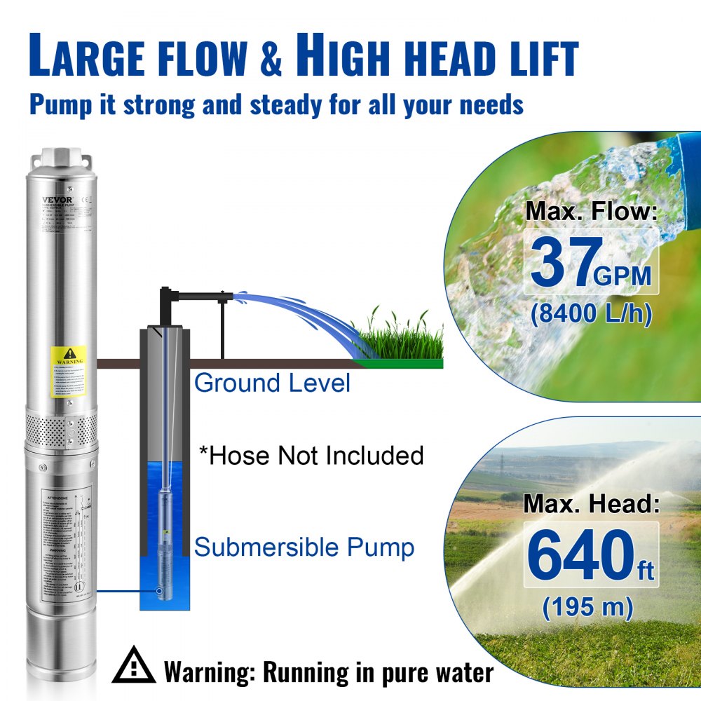4SSM5/18 - High-Performance 3HP Stainless Steel Deep Well Pump, 640ft Depth