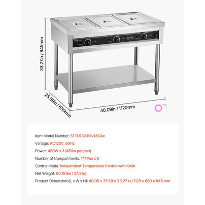 SFTLS3G110v1350w - Stainless Steel Food Warmer with Independent Temperature Control