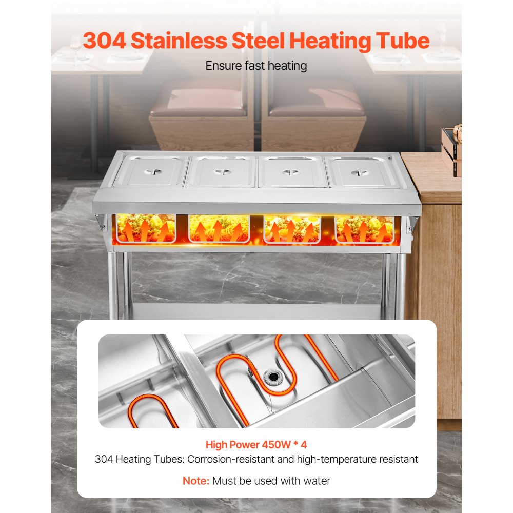 SFTLS4G110v1800w - Stainless Steel 4-Pan Food Warmer with Temperature Control