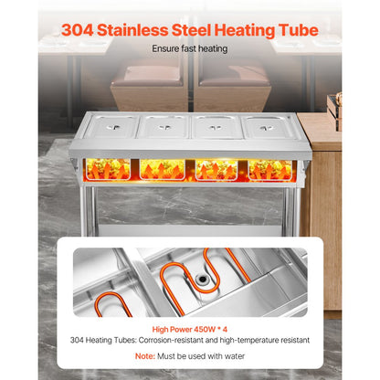 SFTLS4G110v1800w - Stainless Steel 4-Pan Food Warmer with Temperature Control