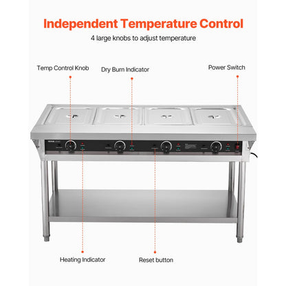 SFTLS4G110v1800w - Stainless Steel 4-Pan Food Warmer with Temperature Control