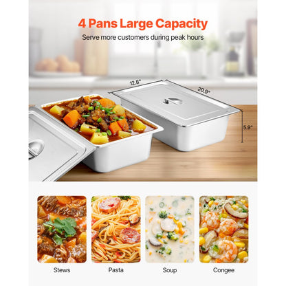 SFTLS4G110v1800w - Stainless Steel 4-Pan Food Warmer with Temperature Control