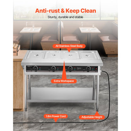 SFTLS4G110v1800w - Stainless Steel 4-Pan Food Warmer with Temperature Control