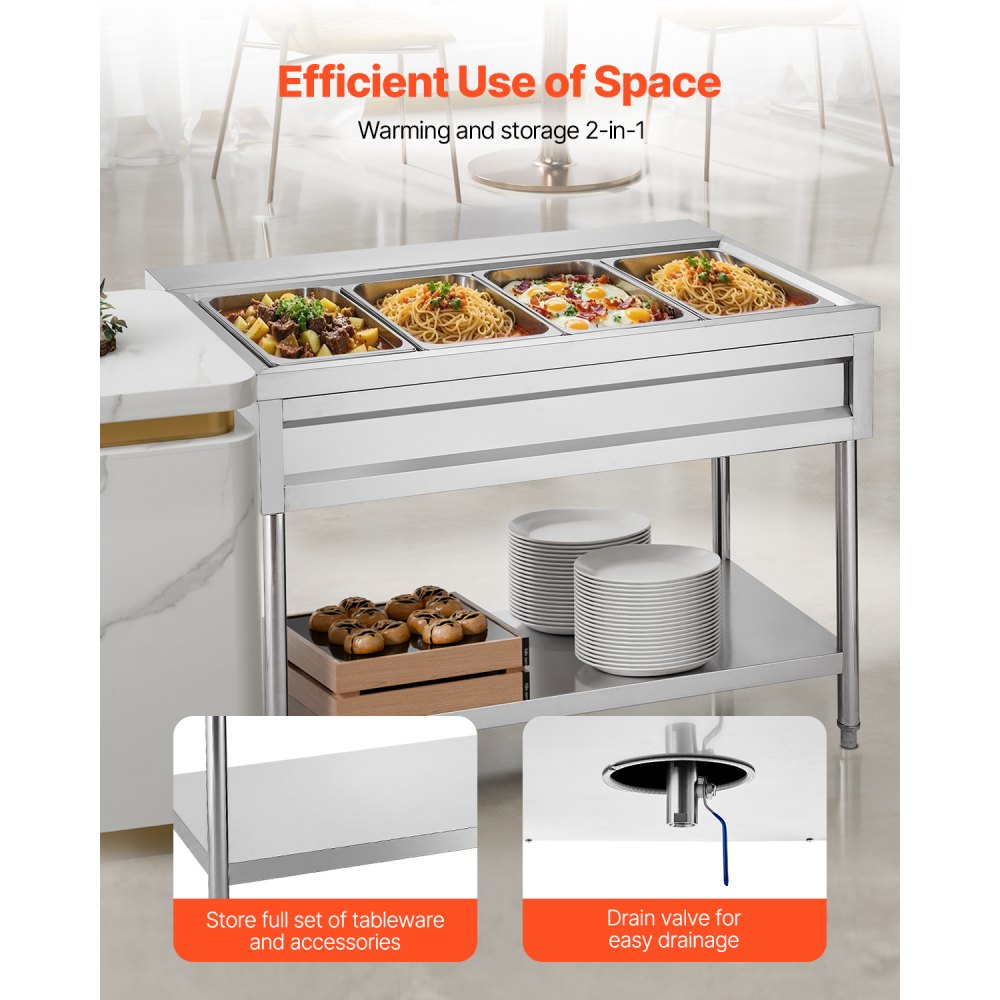 SFTLS4G110v1800w - Stainless Steel 4-Pan Food Warmer with Temperature Control