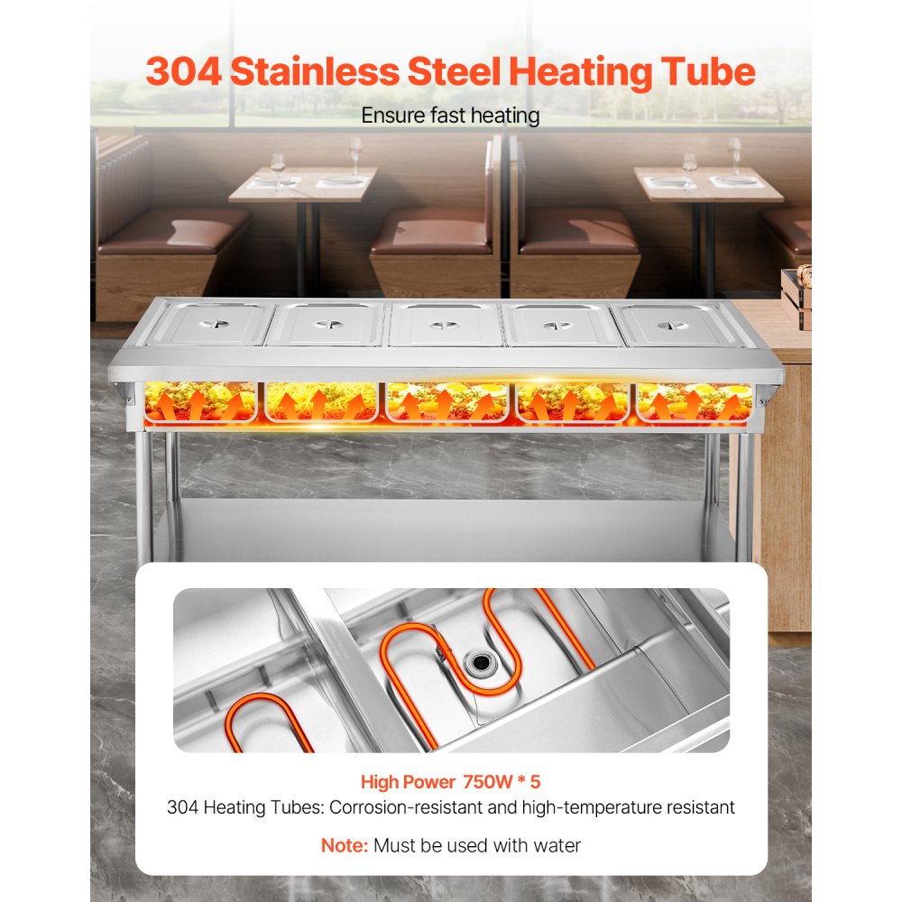 SFTLS5G220v250w - Stainless Steel 5-Pan Food Warmer with Independent Temperature Control