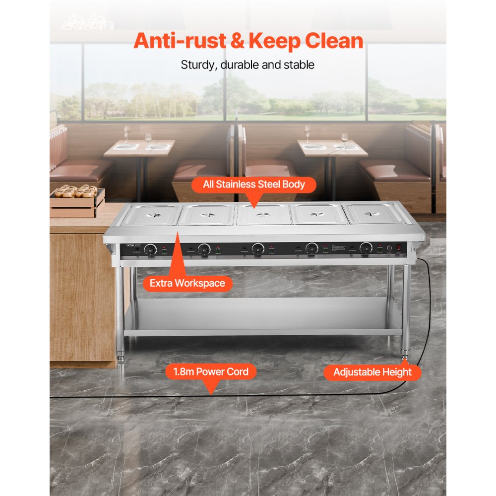 SFTLS5G220v250w - Stainless Steel 5-Pan Food Warmer with Independent Temperature Control