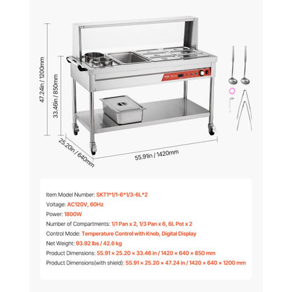 SKT1*1/1-6*1/3-6L*2 - Stainless Steel Electric Food Warmer with Adjustable Temperature