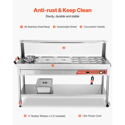SKT2*1/1-6*1/3-6L*2 - Stainless Steel Commercial Food Warmer with Temperature Control