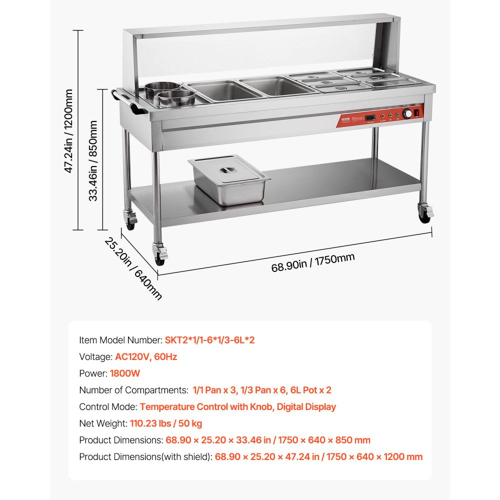 SKT2*1/1-6*1/3-6L*2 - Stainless Steel Commercial Food Warmer with Temperature Control