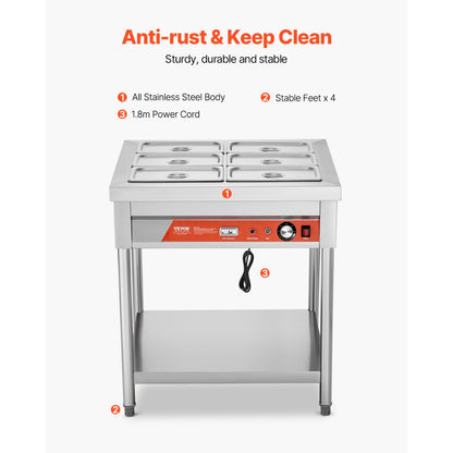 SKT1/3*6 - Stainless Steel Commercial Food Warmer with Adjustable Temperature