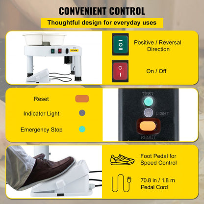 GCJX-008 - 11" VEVOR Pottery Wheel with Adjustable Height & Quiet Motor