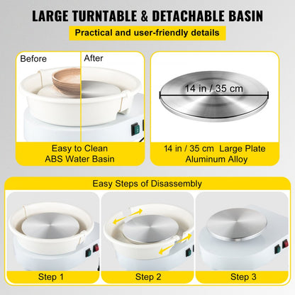 GCJX-008 - 14" VEVOR Pottery Wheel, 450W, Adjustable & Quiet Operation